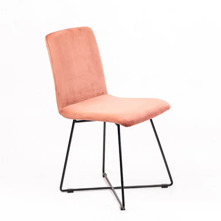 Plaza line Chaise design en tissu avec dos matelassé et pieds en métal croisés