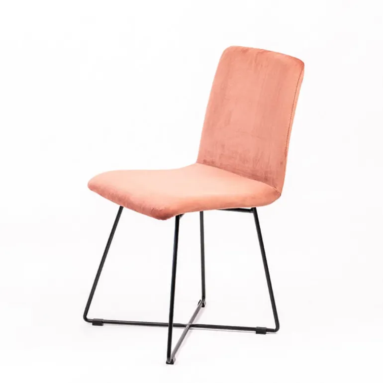 Plaza line Chaise design en tissu avec dos matelassé et pieds en métal croisés