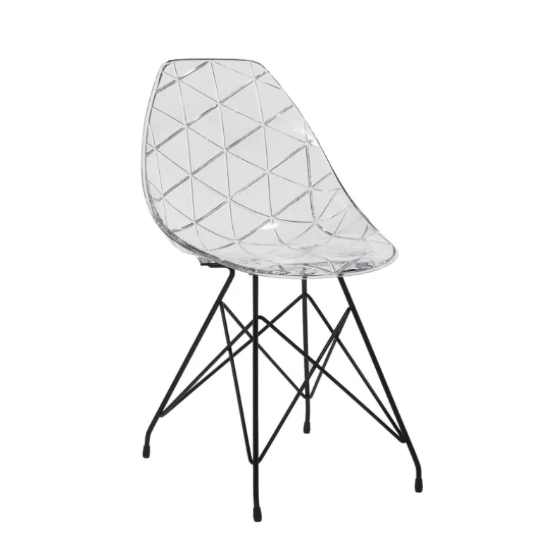 Prisma Chaise design coque transparente avec pieds eiffel en métal noir