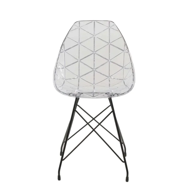 Prisma Chaise design coque transparente avec pieds eiffel en métal noir