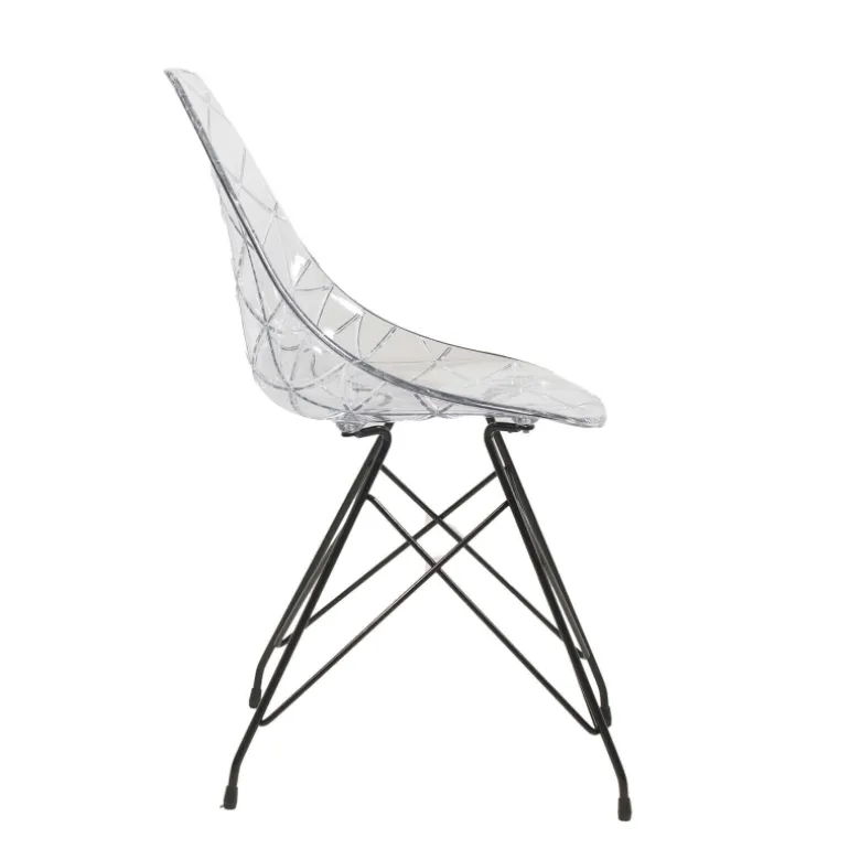 Prisma Chaise design coque transparente avec pieds eiffel en métal noir