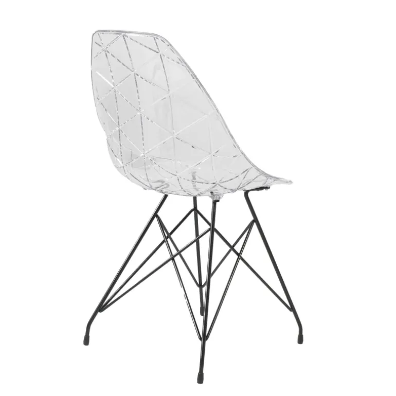 Prisma Chaise design coque transparente avec pieds eiffel en métal noir