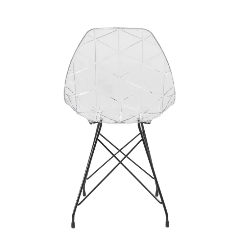 Prisma Chaise design coque transparente avec pieds eiffel en métal noir