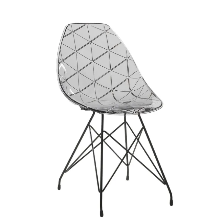 Prisma Chaise design coque transparente avec pieds eiffel en métal noir