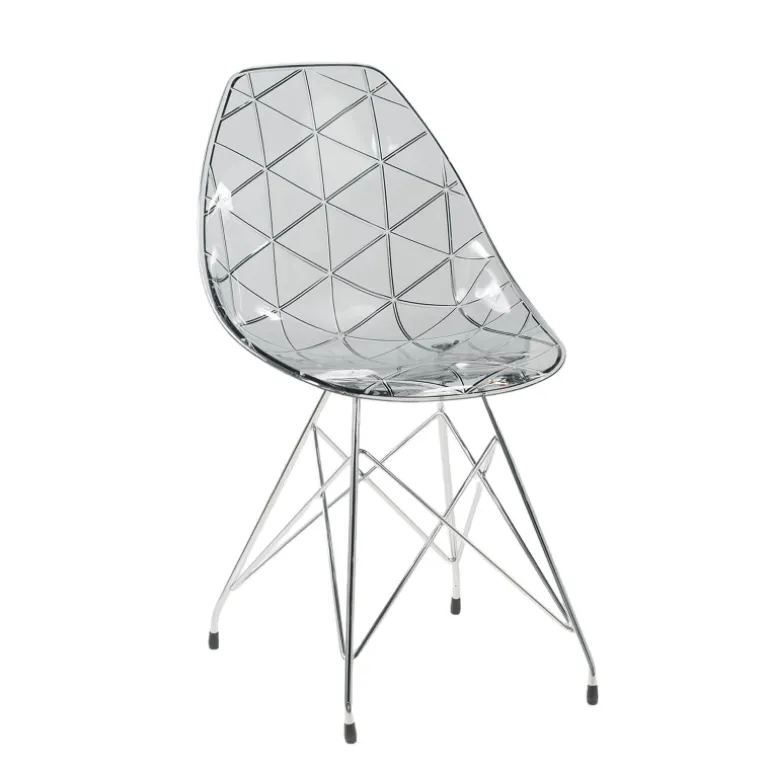 Prisma Chaise design coque transparente avec pieds eiffel en métal noir
