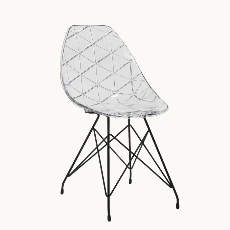 Prisma Chaise design coque transparente avec pieds eiffel en métal noir
