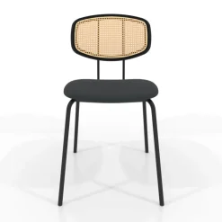 Ritmo Chaise rétro avec dossier en cannage rotin et assise en simili