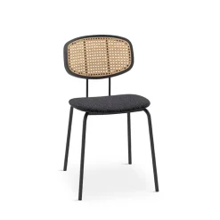 Ritmo Chaise vintage dossier en cannage rotin et assise tissu