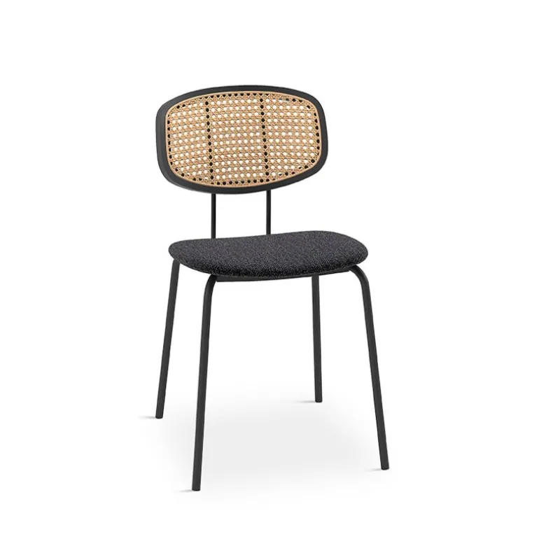 Ritmo Chaise vintage dossier en cannage rotin et assise tissu