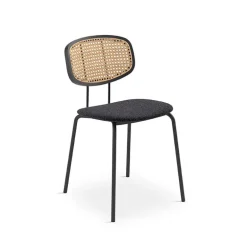 Ritmo Chaise vintage dossier en cannage rotin et assise tissu