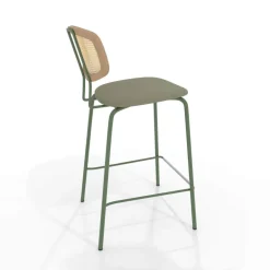 Ritmo Tabouret snack rétro avec dossier cannage rotin et assise en simili