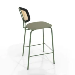 Ritmo Tabouret snack rétro avec dossier cannage rotin et assise en simili