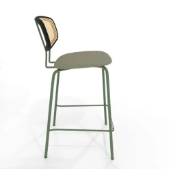 Ritmo Tabouret snack rétro avec dossier cannage rotin et assise en simili