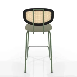 Ritmo Tabouret snack rétro avec dossier cannage rotin et assise en simili