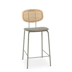 Ritmo Tabouret snack vintage dossier en cannage avec assise tissu