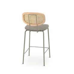 Ritmo Tabouret snack vintage dossier en cannage avec assise tissu