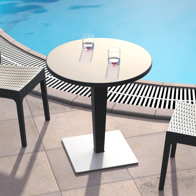 Riva Table de jardin ronde en résine tressée et plateau werzalit