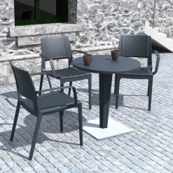 Riva Table de jardin ronde en résine tressée et plateau werzalit