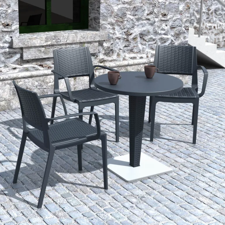 Riva Table de jardin ronde en résine tressée et plateau werzalit