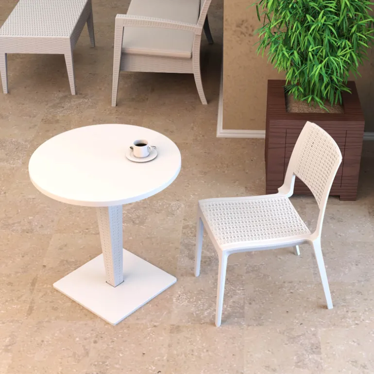 Riva Table de jardin ronde en résine tressée et plateau werzalit