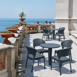 Riva Table de jardin ronde en résine tressée et plateau werzalit