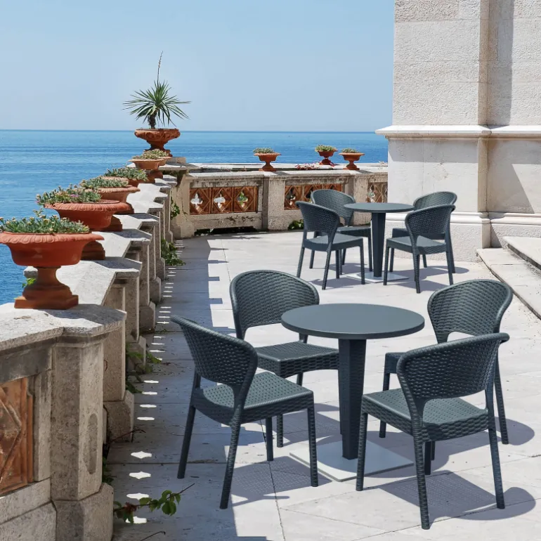 Riva Table de jardin ronde en résine tressée et plateau werzalit