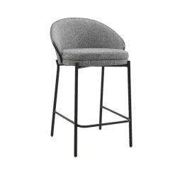 SandroTabouret snack bimatière en tissu avec dossier bois et pieds en métal