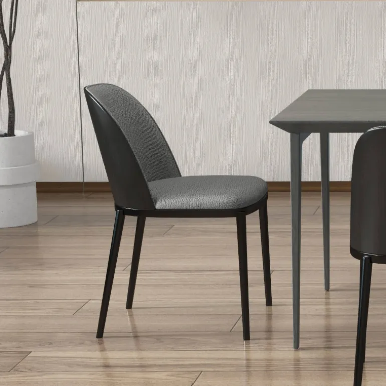 SimoneChaise bimatière en tissu dossier bois avec pieds en métal