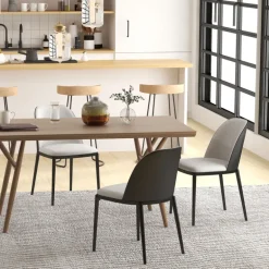 SimoneChaise bimatière en tissu dossier bois avec pieds en métal