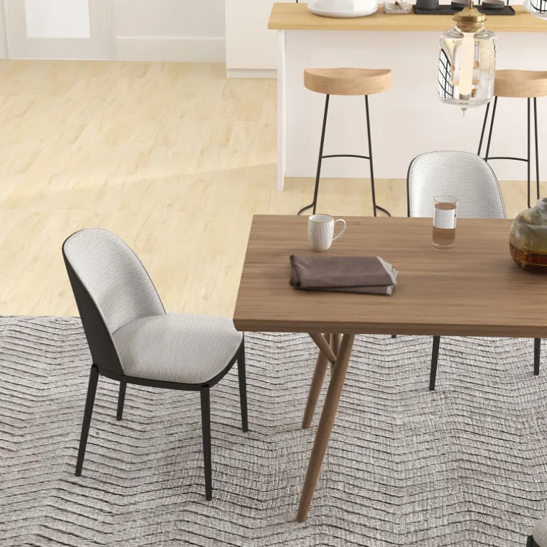 SimoneChaise bimatière en tissu dossier bois avec pieds en métal