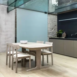 SM74 Table en bois massif scandinave elliptique avec allonges et piétement latéral