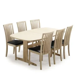 SM74 Table en bois massif scandinave elliptique avec allonges et piétement latéral