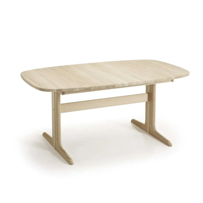 SM74 Table en bois massif scandinave elliptique avec allonges et piétement latéral