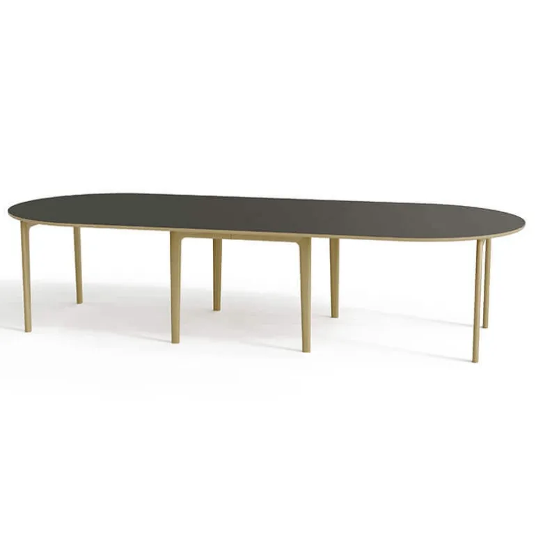 SM112 Table ronde extensible en stratifié et pieds bois conçue au Danemark