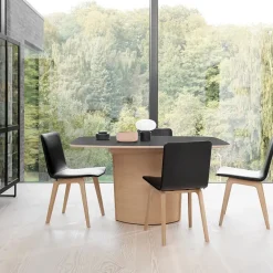 SM116/SM117 Table scandinave pied central extensible en stratifié fabriquée au Danemark