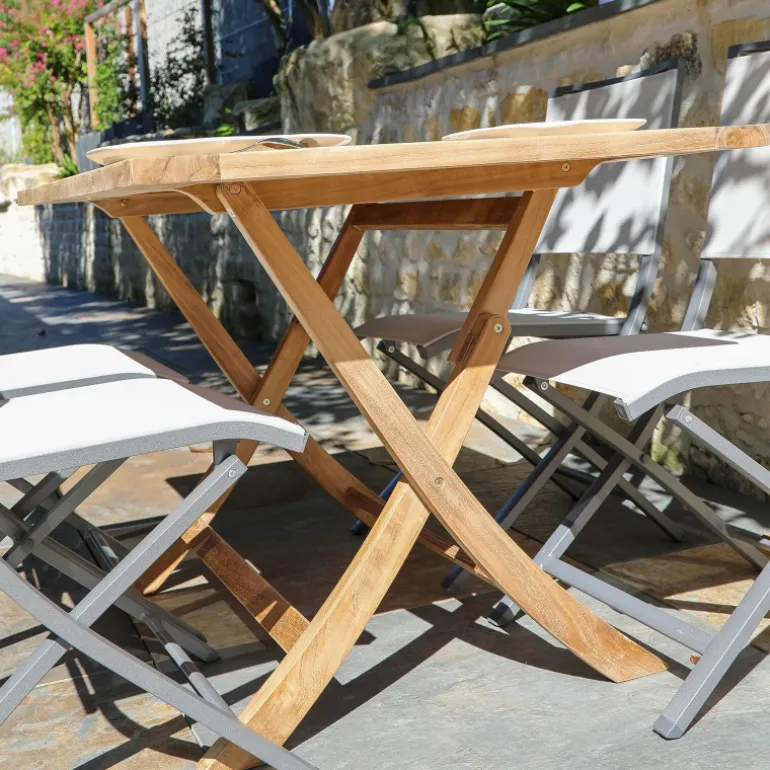 TanamaTable de jardin rectangulaire pliante en teck massif