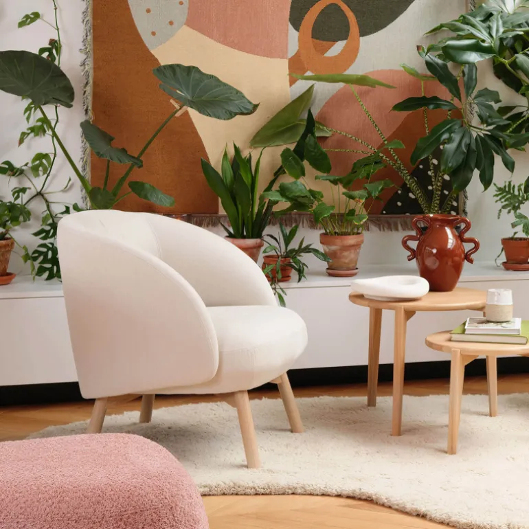 Thalia Mobitec ® Fauteuil confortable en tissu avec pieds en bois