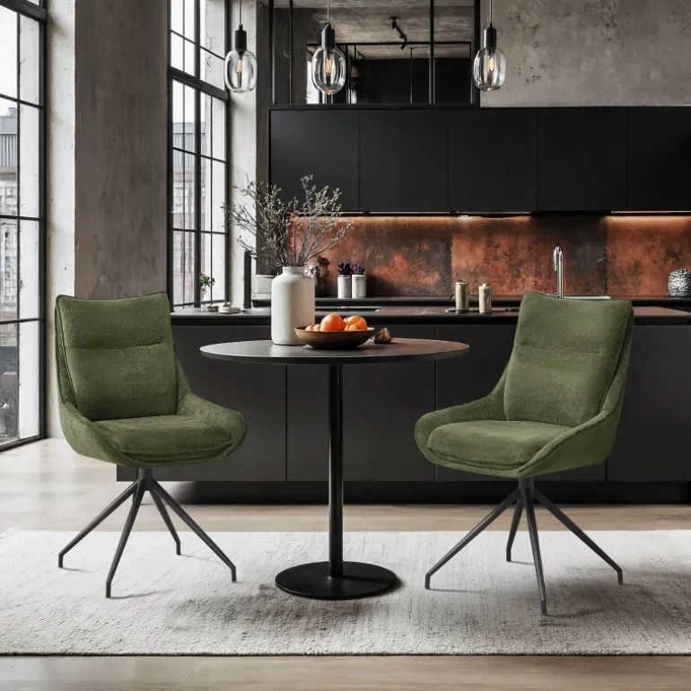 ValentineChaise pivotante en tissu avec poignée et pieds en métal