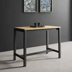 Valériane Table snack de cuisine en stratifié chêne naturel avec pieds en métal noir