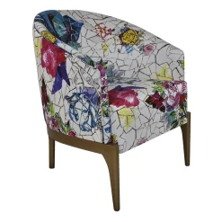 Victor Fauteuil tonneau Art déco en tissu et bois de hêtre
