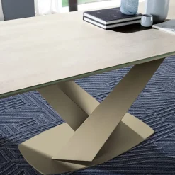 Victory Table design en céramique avec allonges pied central en V