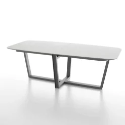 Viktor Table tonneau en verre design et piétement en métal