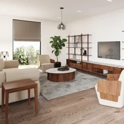 Volute Table basse ronde en bois et céramique