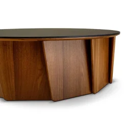 Volute Table basse ronde en bois et céramique