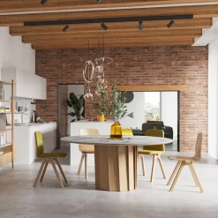 Volute Table ronde en bois et céramique design