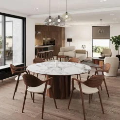 Volute Table ronde en bois et céramique design