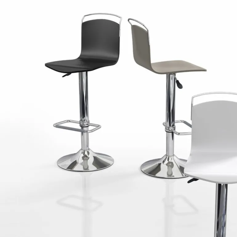 Win Tabouret design réglable et pivotant métal chromé et bois