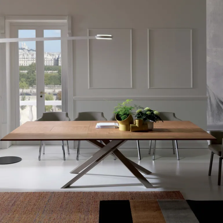 4x4 Table design extensible rectangulaire en bois et métal