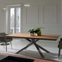 4x4 Table design extensible rectangulaire en bois et métal