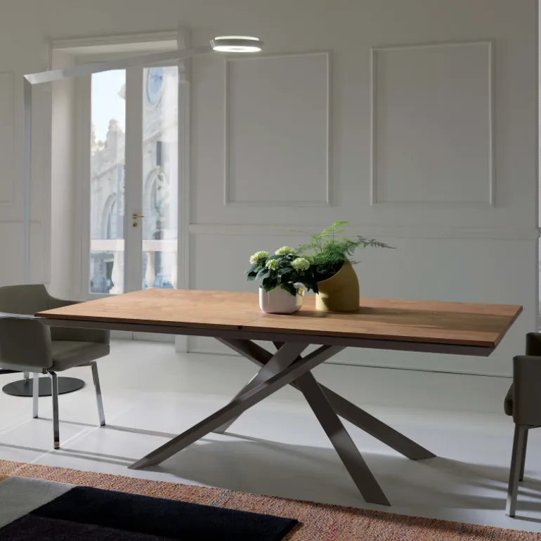 4x4 Table design extensible rectangulaire en bois et métal